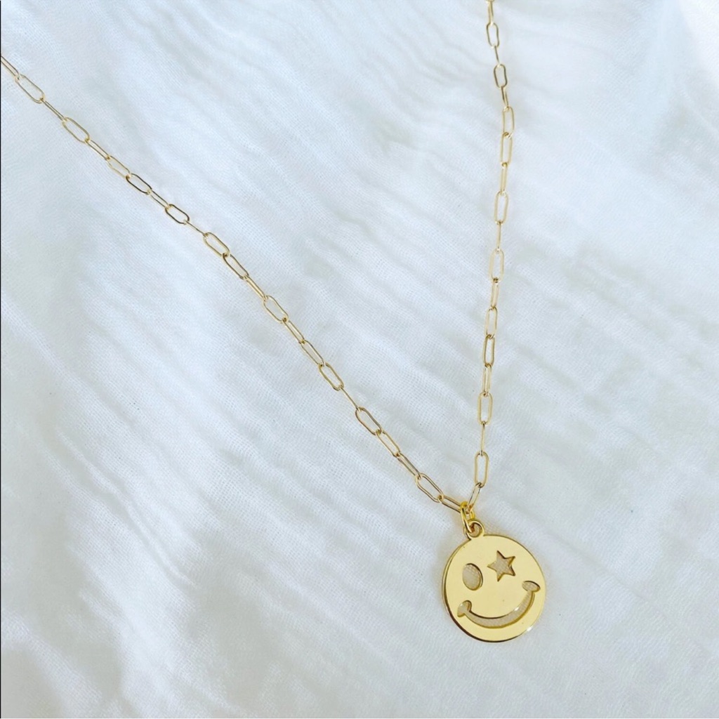 Gold Smiley Star Face Necklace